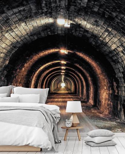dark custom tunnel wallpaper mural called Light at the End of the Tunnel 