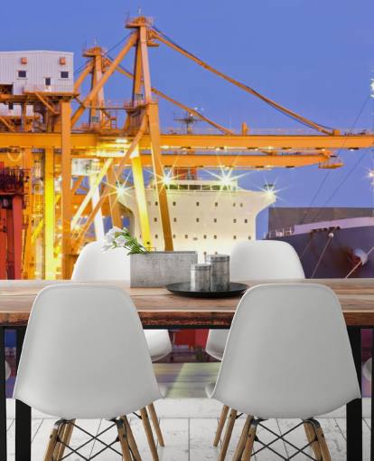 Papel pintado de barcos y grúas