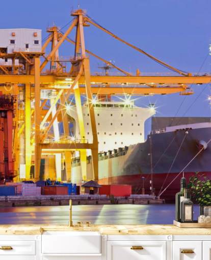 Papel pintado de barcos y grúas