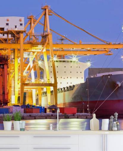 Papel pintado de barcos y grúas