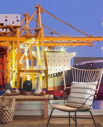 Papel pintado de barcos y grúas