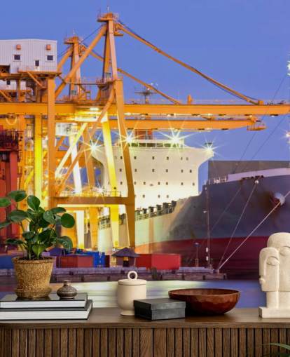 Papel pintado de barcos y grúas