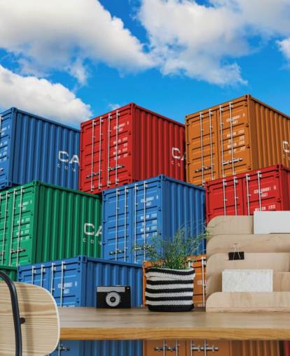 Stacked Cargo Containers at Port Wall Mural Wallpaper