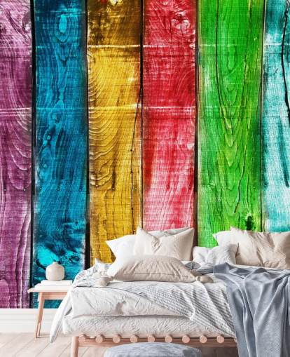 Papel pintado con paneles de madera de colores