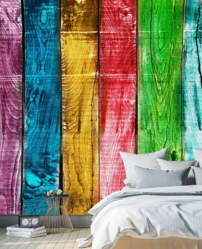 Rainbow Coloured Wood Panels Wallpaper