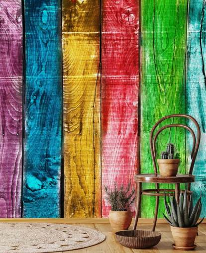 Rainbow Coloured Wood Panels Wallpaper