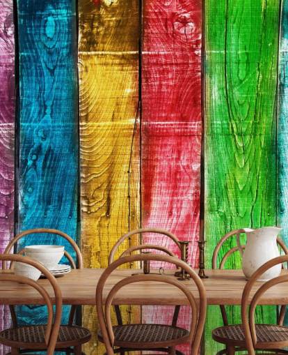 Papel de parede de painéis de madeira coloridos