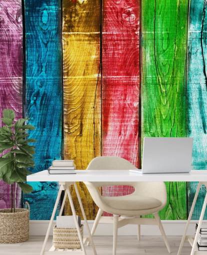 Papel de parede de painéis de madeira coloridos