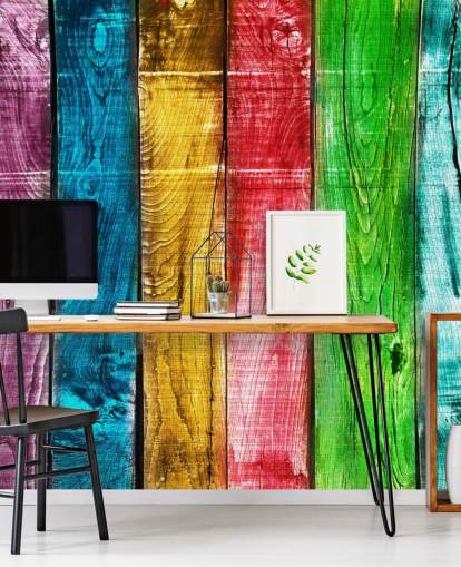 Rainbow Coloured Wood Panels Wallpaper