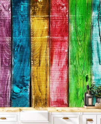 Papel pintado con paneles de madera de colores
