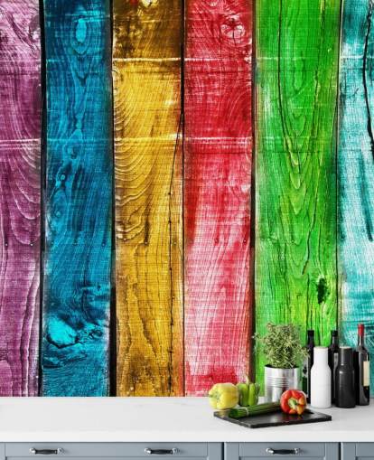 Rainbow Coloured Wood Panels Wallpaper