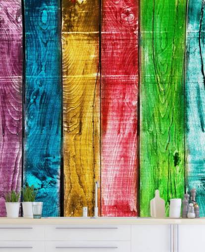 Papel de parede de painéis de madeira coloridos Papel de parede de painéis de madeira coloridos