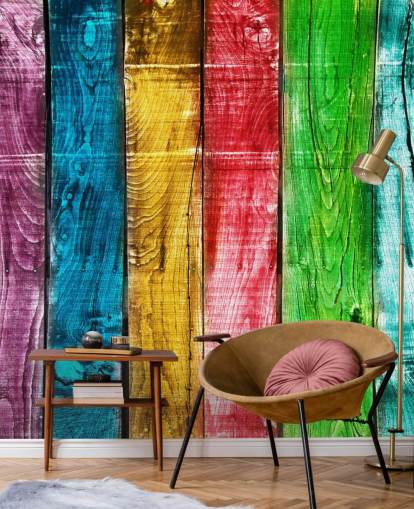 Rainbow Coloured Wood Panels Wallpaper