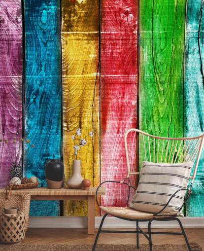 Papel pintado con paneles de madera de colores