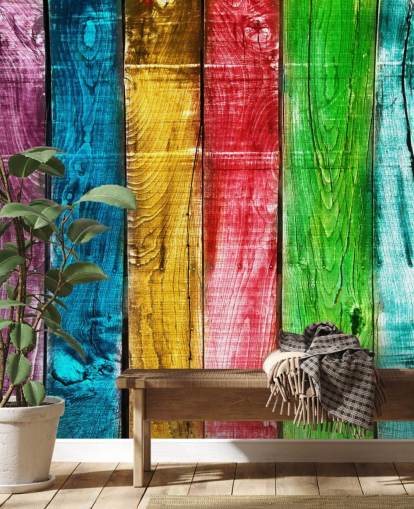 Rainbow Farvet Træ Paneler Baggrund