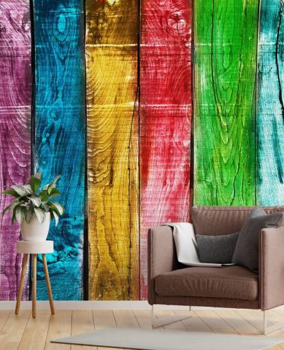 Papel pintado con paneles de madera de colores