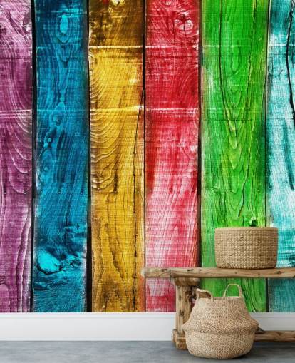 Rainbow Coloured Wood Panels Wallpaper