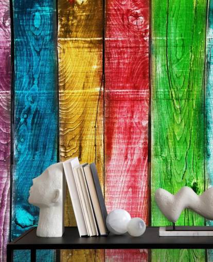 Papel pintado con paneles de madera de colores