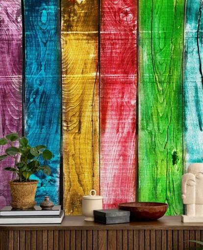 Rainbow Coloured Wood Panels Wallpaper