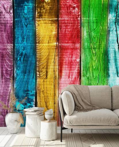 Papel pintado con paneles de madera de colores