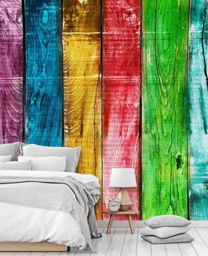 Papel pintado con paneles de madera de colores