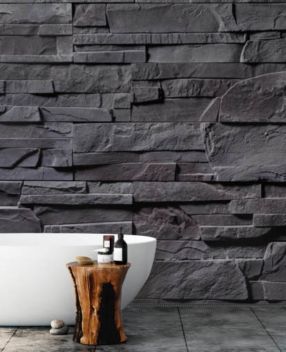 harmaa tiili tapetti seinämaalaus nimeltä Stone Wall - Charcoal Grey makuuhuoneisiin, keittiöihin ja kylpyhuoneisiin