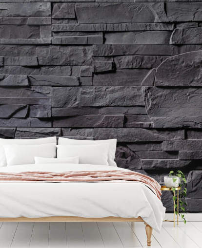 grey brick wallpaper mural called Stone Wall - Charcoal Grey for bedrooms, kitchens and bathrooms