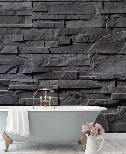 Tapeten-Wandbild aus grauem Backstein namens Stone Wall — Anthrazitgrau für Schlafzimmer, Küchen und Badezimmer