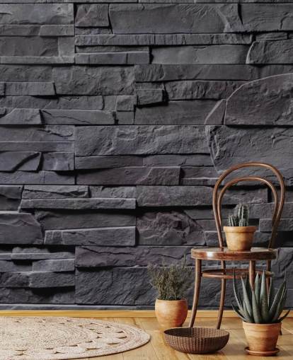 gray brick wallpaper mural called Stone Wall - Charcoal Gray for bedrooms, kitchens and bathrooms