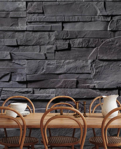 gray brick wallpaper mural called Stone Wall - Charcoal Gray for bedrooms, kitchens and bathrooms