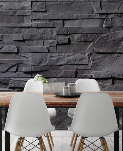 harmaa tiili tapetti seinämaalaus nimeltä Stone Wall - Charcoal Grey makuuhuoneisiin, keittiöihin ja kylpyhuoneisiin