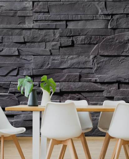 papier peint mural en brique grise appelé Stone Wall - Gris anthracite pour les chambres, les cuisines et les salles de bain