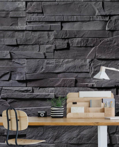 grey brick wallpaper mural called Stone Wall - Charcoal Grey for bedrooms, kitchens and bathrooms
