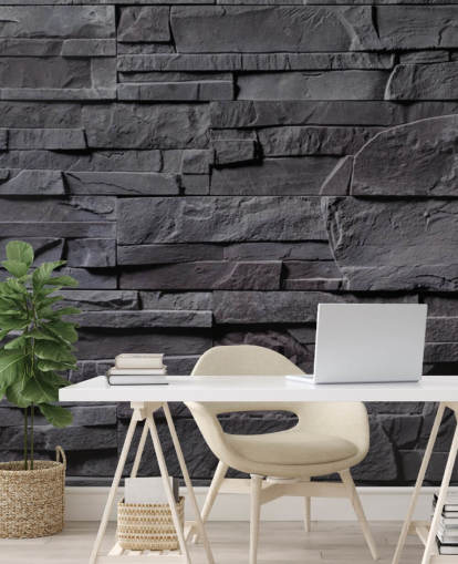 grey brick wallpaper mural called Stone Wall - Charcoal Grey for bedrooms, kitchens and bathrooms