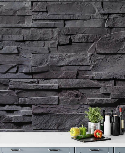 gray brick wallpaper mural called Stone Wall - Charcoal Gray for bedrooms, kitchens and bathrooms