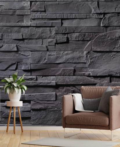 gray brick wallpaper mural called Stone Wall - Charcoal Gray for bedrooms, kitchens and bathrooms