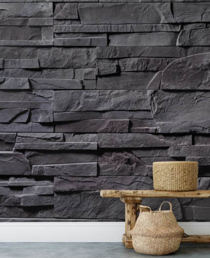 grå murstein tapet veggmaleri kalt Stone Wall - Charcoal Grey for soverom, kjøkken og bad