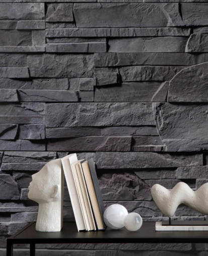 gray brick wallpaper mural called Stone Wall - Charcoal Gray for bedrooms, kitchens and bathrooms