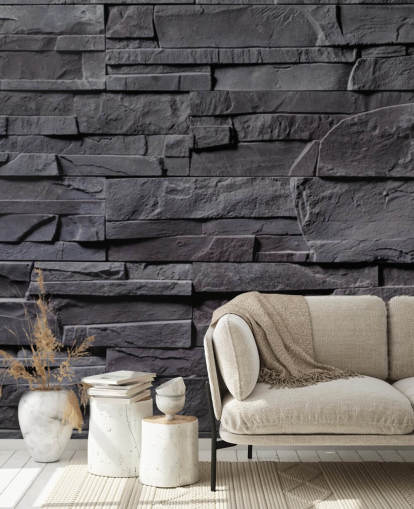 grey brick wallpaper mural called Stone Wall - Charcoal Grey for bedrooms, kitchens and bathrooms