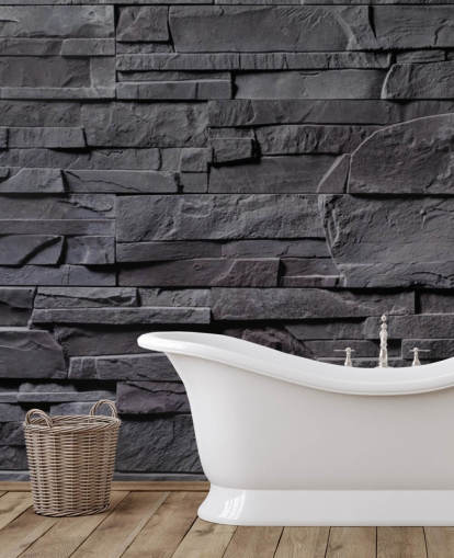 grey brick wallpaper mural called Stone Wall - Charcoal Grey for bedrooms, kitchens and bathrooms