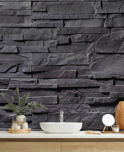 grey brick wallpaper mural called Stone Wall - Charcoal Grey for bedrooms, kitchens and bathrooms