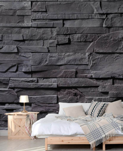 grå murstein tapet veggmaleri kalt Stone Wall - Charcoal Grey for soverom, kjøkken og bad grå murstein tapet veggmaleri kalt Stone Wall - Charcoal Grey for soverom, kjøkken og bad