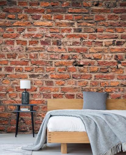 mural de papel de parede de tijolo personalizável vermelho chamado Brick Wall para quartos