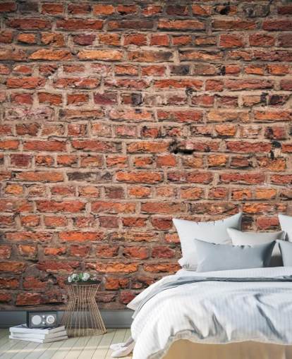 rode aanpasbare baksteenbehangmuurschildering genaamd Brick Wall voor slaapkamers