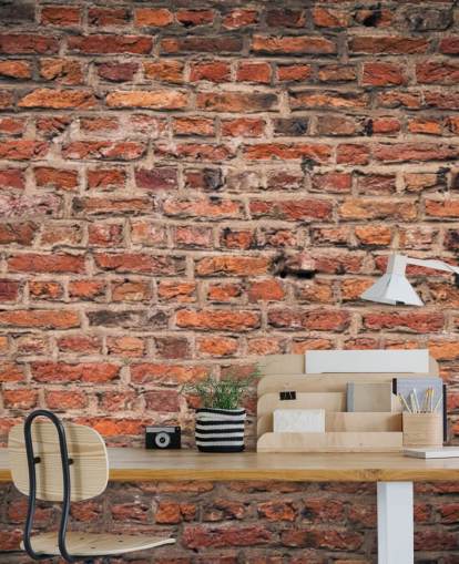 red customisable brick wallpaper mural called Brick Wall for bedrooms