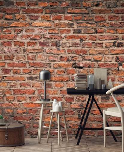 red customisable brick wallpaper mural called Brick Wall for bedrooms