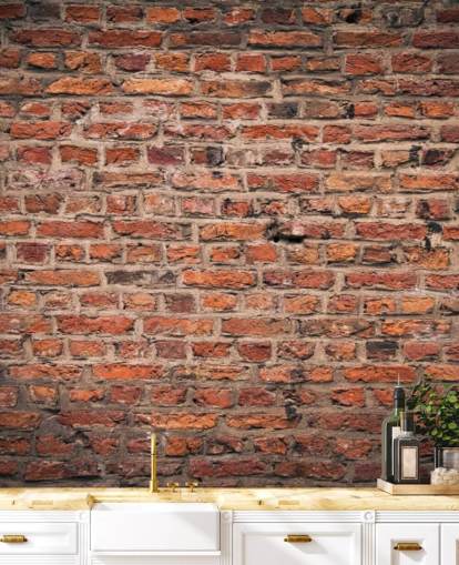 mural de papel de parede de tijolo personalizável vermelho chamado Brick Wall para quartos