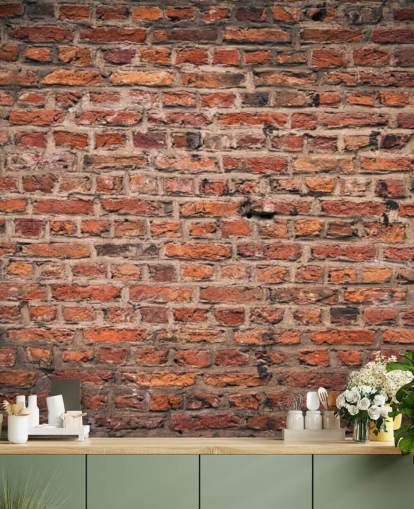 carta da parati murale in mattoni rossi personalizzabile chiamata Brick Wall per camere da letto