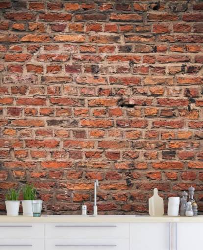 mural de papel pintado de ladrillo rojo personalizable llamado Brick Wall para dormitorios