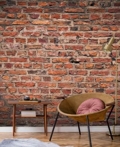 mural de papel de parede de tijolo personalizável vermelho chamado Brick Wall para quartos